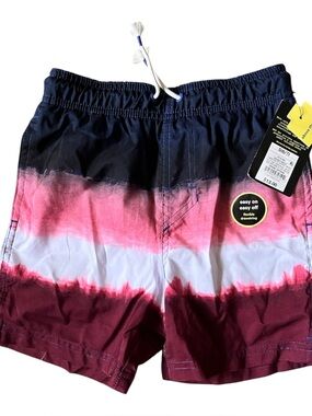 art class Boys Tie-Dye Stripe Swim Trunks in Navy, Pink, White, Burgundy